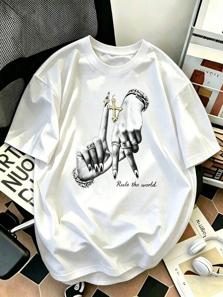 Oversize T-Shirt, lässig, minimalistisch, kurzärmelig, Rundhalsausschnitt für Damen - Weiss - Übersicht 1