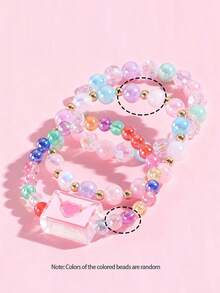 Set 3pcs Gelang Anak-Anak Bentuk Amplop Lucu Kreatif dengan Manik-manik Warna-warni, Set Perhiasan Persahabatan Kasual Sehari-hari untuk Anak Perempuan, Hadiah Pesta. - MultiWarna - View 7