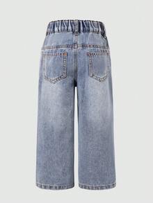 Boys' Washed Pocket Button Zipper Loose Fashion Denim Jeans - Blue - View 3