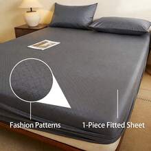 1pc Waterproof Fitted Sheet (Pillowcase Not Included) Fashion Pattern Multi-Color Options Waterproof Mattress Protector Soft Easy To Clean Comfortable Student Dorm Bedroom Hotel Bedding All Season Use - Denim Blue - View 10