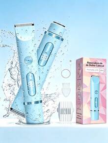 Afeitadora y Recortadora Eléctrica 2 en 1 para Mujer, Removedor de Vello Indoloro de Doble Cabezal para Cara, Body y Bikini, Kit de Aseo Recargable por USB, Afeitadora Portátil Todo en Uno para Piel Suave, Regalo de Cumpleaños Ideal para Ella 650mAh - Azul - Ver 8
