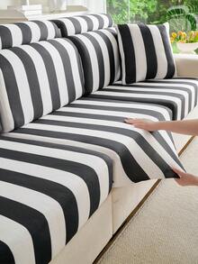 Vertical Stripe Sofa Cushion Slipcover, 1‑Piece Elastic Sofa Seat Cover, Pet Friendly Scratch‑Proof Washable Sofa Protector For 1 2 3 4 Seater & L‑Shape Sectional Sofa, Soft Decorative Furniture Pad - Beige - View 7