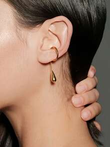 1pc Fashionable Individual Water Drop Pendant Chain C-Shaped Ear Bone Clip Ear Clip Easy All-Match Tassel No-Piercing Ear Jewelry - Multicolor - View 3