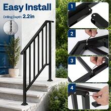 2-Pack Outdoor Handrails – Heavy-Duty Steel Stair Railing For 2-5 Steps, Weatherproof For Porch, Deck & Entryway - 3-step - View 6