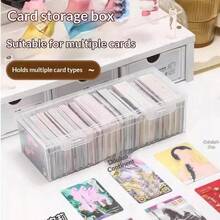 1pc Plastic Storage Box - 750-Count Plastic Trading Card Storage Box, Game Card Box, Card Storage Box With Lid, Desktop Cable Organizer, Multi-Functional Compartment Organizer, Small Card Storage Box - Transparent - View 4