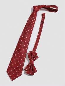 1 Set Burgundy Square Jacquard Collar & Bow Tie 2-Piece Set, Men's Commute Daily Wedding Celebration Formal Wear, No-Tie Necktie - Multicolor - View 6