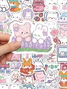 100Pcs Pastel Chibi Animal Stickers, Mixed Cat Fox Sheep Rabbit Decals, Waterproof Vinyl Stickers For Laptop, Water Bottle, Planner & Cup DIY Decor - Multicolor - View 1