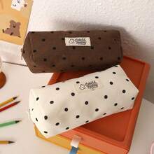 Cute Large Polka Dot Pencil Case, Ins Style Large Capacity Minimalist Student Stationery Bag Storage Pouch Pencil Box - Multicolor - View 1