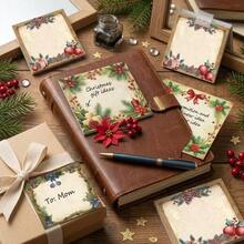 1/4pcs Vintage Christmas Border Sticky Notes Set, Self-Adhesive Strong No-Residue Memo Stickers, Aesthetic Holiday Holly & Pine Cone Pattern Stationery, Suitable For Junk Journal, Scrapbooking, Holiday Note-Taking And DIY Crafts Decoration - Square - View 2