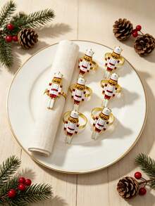 12pcs/6PCS Christmas Nutcracker Soldier Napkin Rings, Full Set Of 6 Metal Nutcracker Napkin Buckles, Christmas Table Napkin Ring Decoration Set With Painted Rhinestone Napkin Rings, Holiday Party Table Decoration Napkin Cloth Rings, Home Decor, Christmas Restaurant Table Setting Decoration, Hotel Tabletop Decoration Supplies - Multicolor - View 26