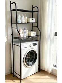 3-Tier Over The Washing Machine Storage Rack – Iron Laundry Organizer Shelf, Space Saving Bathroom Storage Stand, Heavy Duty Utility Rack, Black / White - Black - View 2