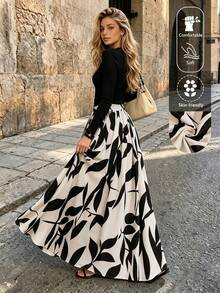 EARO Women's Floral Print High Waist A-Line Skirt, Summer Holiday Skirt Vacation Spring - Apricot - View 3