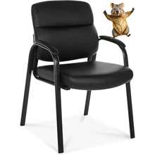 Leather Guest Chair With Padded Arms, Reception Meeting Conference Waiting Room Lobby Home Desk Big And Tall Executive Office Chair, Black 1 Pack - Black - View 2