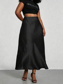 Gaun Panjang Satin Hitam Ukuran Plus yang Elegan, Desain Duyung dari Kain Tenun, Sedikit Elastis, Cocok untuk Pakaian Malam - Hitam - View 7