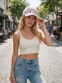 1pc Vintage Luxury Leopard Print Rhinestone Baseball Cap, Fashionable & Versatile - Multicolor - View 3