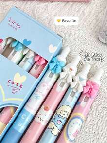 4/1pc Macaron Cartoon Retractable Gel Pens 0.5mm Black Ink, Soft Grip Bow Design Cute Girly Style Quick Dry Smooth Writing, Student Stationery Cute Cartoon Bow Stationery, Perfect For Classroom Rewards Student Writing Office Use - Multicolor - View 4