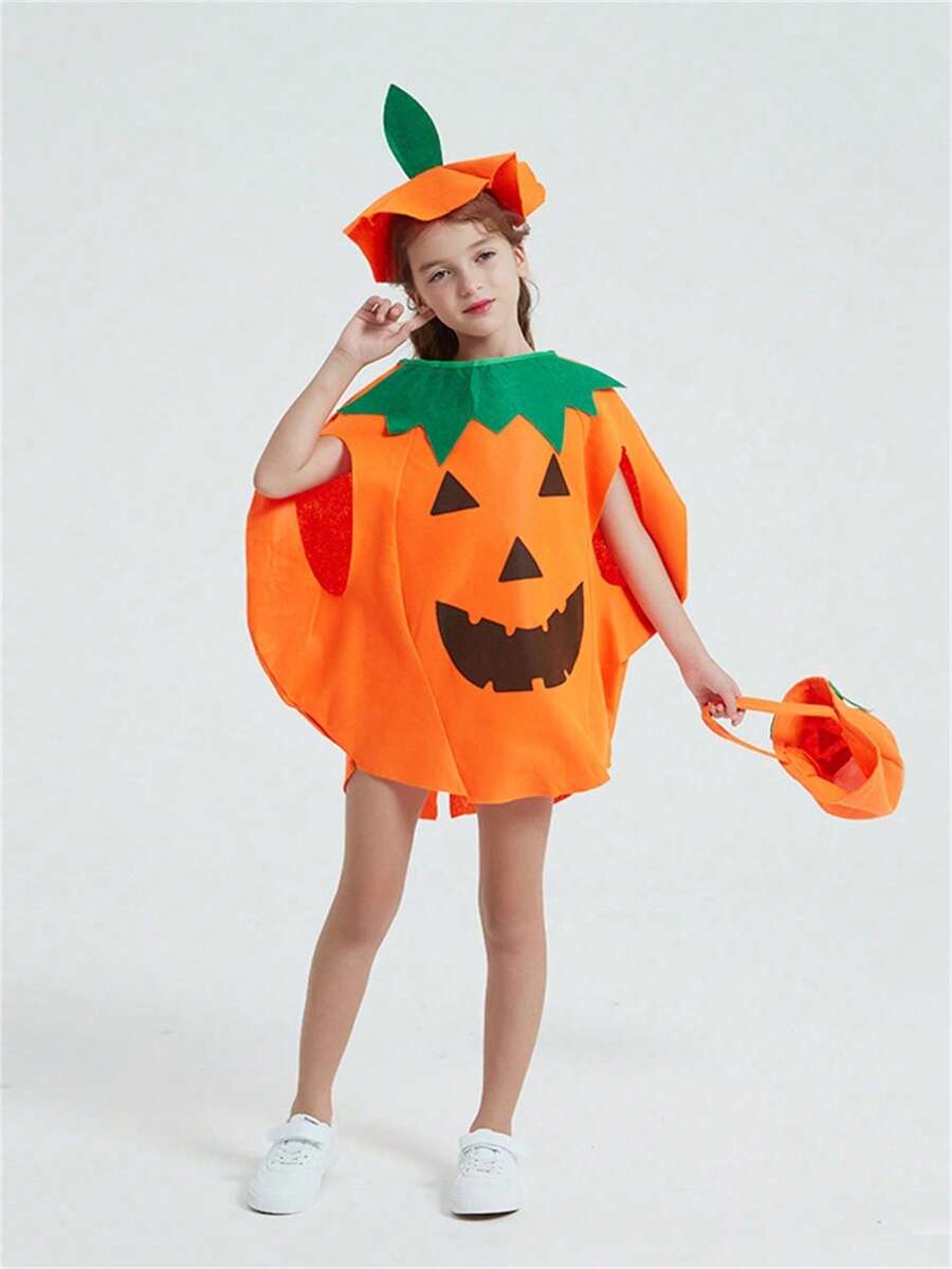 3-Piece Pumpkin Set - Pumpkin Hat, Trick-Or-Treat Bag, Costume Outfit, Suitable For Halloween Celebrations And Performances - Multicolor - View 1