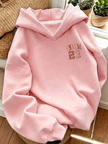 1pc Girls Floral "23" Print Pullover Sweatshirt, Long Sleeve Design, Suitable For Autumn/Winter Wear - Pink - View 3
