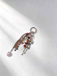 1pc Fashion Pink Mirror With Beaded Chain Pendant Bag Accessory Charm Keychain, Suitable For Women's Shoulder Bag, Tote Bag Charm, Keychain Pendant - Multicolor - View 5