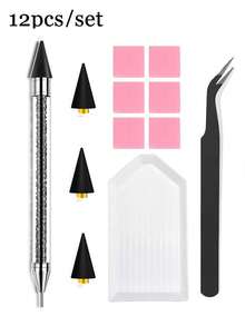 12-Pack Diamond Picker Tools - Dual-Ended Pens, Replacement Wax Tips, Clay, Precision Curved Tweezers For Picking Up Diamond Painting Beads, Manicure Gemstones, Crystals And Nail Jewelry - A - View 8