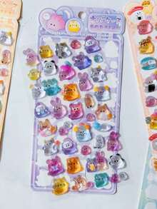 1/4pcs Embossed Crystal Fun Stickers Solid Cartoon Animal Pattern Planner Phone Case Decoration Stickers - Multicolor - View 16