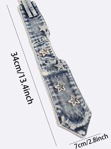 1pc Women's Denim Tie Y2K Star Rhinestone Decor Chain Halter Neck Shirt Accessory, Suitable For Party And Date Outfits - Multicolor - View 6