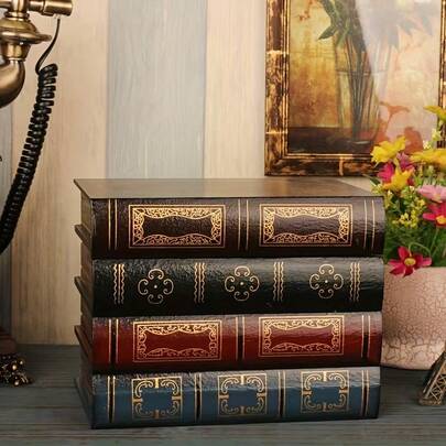2D Flat Wooden Vintage Book Box With Metal Clasp - Decorative Antique Book Storage Box, Suitable For Jewelry, Bracelets, Earrings, Necklaces - Vintage Wooden Book Cover, Mixed Color Design - 1 Piece