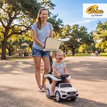 QABA 3 In 1 Toddler Push Car, Licensed -Benz Sliding Walking Car With Push Handle, Canopy, Guardrails, Horn, Music, Foot-To-Floor Ride On Toy For 18-36 Months, White - White - View 2