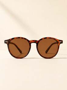 European And American Retro Sunglasses For Women, Bean Tea Round Small Frame Design, Tea Brown Lenses With Tortoise Shell Pattern Frame, Slender Floral Pattern Temples, City Stroll Travel Vacation Accessory - Multicolor - View 3