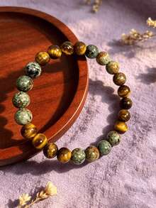 1pc African Turquoise & Tiger'S Eye Bracelet, Prosperity And Good Fortune, Exquisite Vintage Men's Jewelry For Daily Wear, Holiday Vacation Gift - Multicolor - View 4