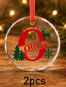 Custom Initial Name Christmas Ornament, Personalized Round Tree Hanging Decor, Festive Reindeer Snowflake Holiday Style, Customized Christmas Keepsake Gift, Customizable Family Name Ornament For Xmas Tree Decor, Christmas Decorations, Family Gifts - Style C - View 27