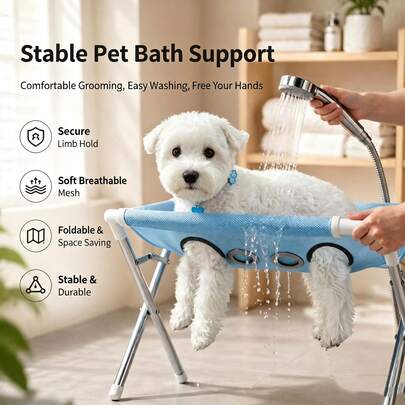 Free Shipping Pet Grooming Hammock With Stand, Foldable Design, Holds Up To 165 Lbs, Joint Protection For Dogs, Restraint Tool For Small And Medium Pets, Ideal For Home And Salon Daily Grooming