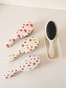 1pc Polka Dot ABS Plastic (ABS Resin) Air Cushion Comb, Universal Fresh Watercolor Pomegranate Print Oval Air Cushion Hairbrush, Sweet Fruit Heart Floral Pattern Scalp Massage Comb, Lightweight Portable Travel Detangling Hairbrush For Women's Long Hair Daily Styling - Multicolor - View 7