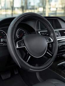 1PC Universal Black Two-Tone Steering Wheel Cover, Luxurious And Minimalist Style, Made Of Soft Microfiber PU Material, With A Non-Slip And Wear-Resistant Grip Design, Breathable And Fashionable Car Accessory, Suitable For SUVs, Trucks And Cars. - A - View 1