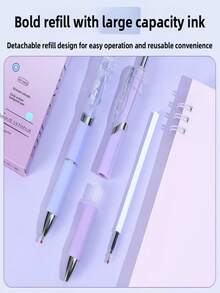 5pcs Gradient Color Neutral Pen Set, Includes 5 Pens + 10 Refills, 0.5mm Steel Tip Quick-Dry Retractable Pens, Suitable For School And Office Cute Aesthetic Writing - Multicolor - View 5