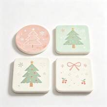 Macaron Pastel Christmas Acrylic Coaster Set, Christmas Tree Bow Cherry Snowflake Pattern, Non-Slip Heat-Insulating Coaster, Heat-Resistant Anti-Scalding, Desktop Protection Pad, Home Dining Table Holiday Decoration Christmas Gift - Multicolor - View 13