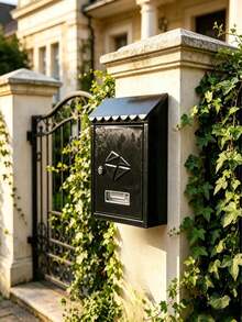 Thickened Metal Mailbox, Waterproof And Rust‑Proof For Outdoor Use, Wall‑Mounted For Easy Installation, Stores Letters And Newspapers, Available In Black And White To Match Courtyard Home Decor - A - View 4