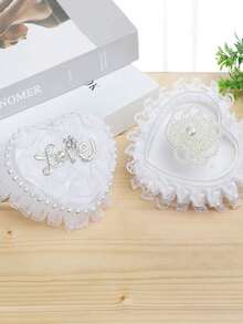 1 buah Kotak Cincin Pernikahan Mini untuk Gadis Bunga, Tempat Cincin Genggam Berbentuk Hati, Kotak Cincin Cinta Bertatahkan Berlian Imitasi, Kotak Cincin Lamaran, Pengakuan Cinta, Tempat Cincin Pertunangan, Kotak Cincin dengan Hiasan Bunga dan Pita, Kotak Perhiasan - Putih - View 7