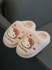 Hello Kitty 秋冬兒童室內拖鞋 女款時尚卡通可愛圖案舒適保暖地板拖鞋 - 白色 - 查看 9