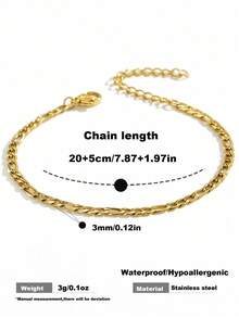 1pc Stainless Steel Figaro Chain Anklet Waterproof Everyday Simple Anklet Gold Anklet For Women - Anklet - View 3