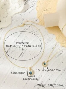 2pcs/Set Couple Necklace, Gold-Plated Moon & Star & Saturn Planet Pendant With Blue Galaxy Rhinestone Clavicle Chain, Valentine's Day Gift Jewelry - Multicolor - View 10