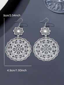 2pcs/Set Anting Liontin Bunga Berongga Logam Gaya Eropa dan Amerika yang Berlebihan, Cocok Sebagai Hadiah untuk Wanita dan Aksesori Fesyen Serbaguna - Perak - View 4