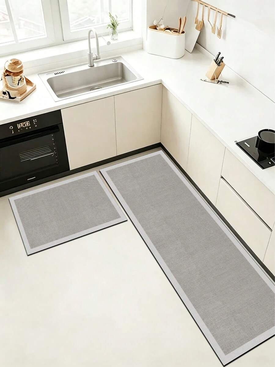 1pc Gray Veined Linen Texture Pattern Kitchen Mat, 3.5 Mm Soft Rubber That Absorbs Water And Is Easy To Clean. Suitable For Corridors, Bathrooms, Living Rooms, Outdoor Door Mats, And Toilets. Useable Throughout The Year And For Various Holidays. - Multicolor - View 1