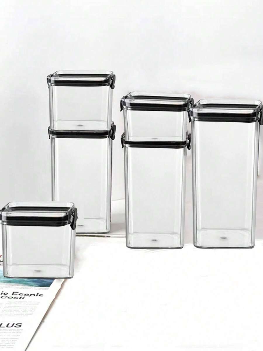 Lidded Food Storage Jar, Airtight Food Canister, Food Storage Container, For Pantry Organization And Storage, Can Store Cereal, Rice, Pasta, Flour, And Sugar, Home Kitchen Supplies - Black - View 1