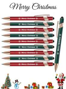 1/3/5pcs Luxury Metal Retractable Ballpoint Pens With "Merry Christmas" Text And Snowflake Icon, Smooth Writing, Touchscreen Compatibility, Black Ink, The Best Christmas Gift - Perfect For Home And Back To School Office Gifts. - A - View 7