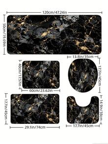 3/5pcs Black & Gold Marble Pattern Modern Luxury Bathroom Rug Set, Soft Absorbent Non-Slip Wear-Resistant Bathroom Accessories, Flannel + Sponge + Polyester Fabric Quick-Dry Carpet, Machine Washable Easy To Clean, Includes Toilet Lid Cover, U-Shaped Toilet Mat And 3 Rectangular Non-Slip Rugs, Lightweight Quick-Dry Bathroom Rug Set, Suitable For Bathroom, Toilet, Laundry Room And Housewarming Gift, Halloween Gift, Autumn Gift - Black - View 6