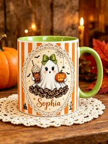 Personalized Halloween Ghost Mug, Customized Name Cute Ghost Coffee Cup, Pumpkin Spice Autumn Mug, Spooky Gift For Her - Multicolor - View 7