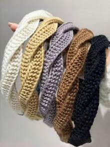 5pcs Women's Autumn/Winter Vintage Premium Solid Color Knitted Cable Headbands, Suitable For Daily Wear - Multicolor - View 2