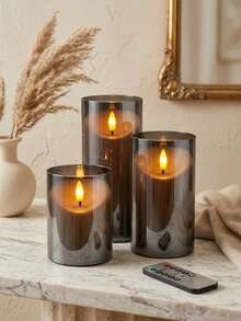3pcs Grey Acrylic LED Candles, Flameless Design With Realistic Flickering Flame Effect, Battery Operated (Batteries Not Included), Suitable For Home, Wedding, Party And Christmas Decoration, Christmas, Halloween - Grey - View 5