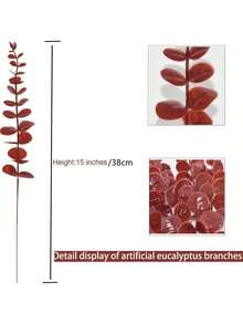 20/30 Pcs Artificial Eucalyptus Stems, Fake Green Eucalyptus Branches, Eucalyptus Leaves Decor, Faux Eucalyptus Stems With Fake Leaves For Vases, Wedding Bouquets, Home Decor - Burgundy - View 3